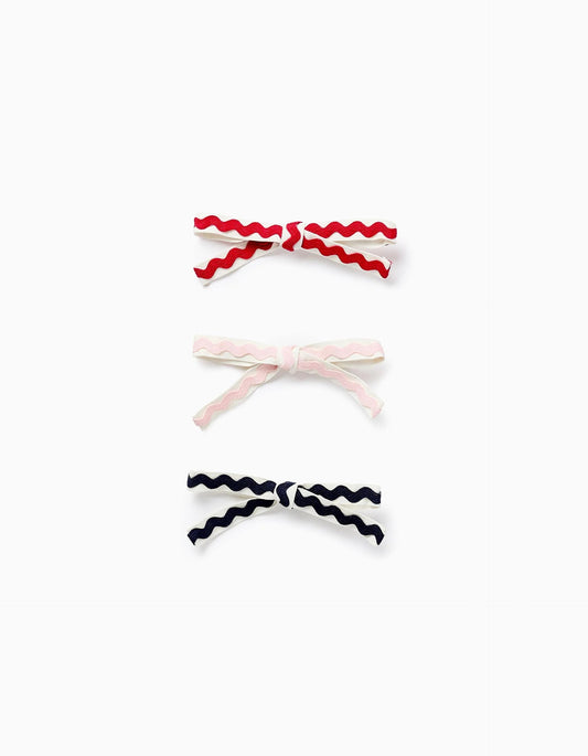 Pack of 3 Hair Clips with Greek Ribbons for Girls, White/Red/Pink/Blue