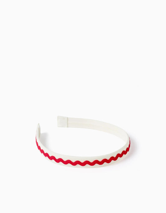 Headband with Greek Ribbons for Girls, White/Red