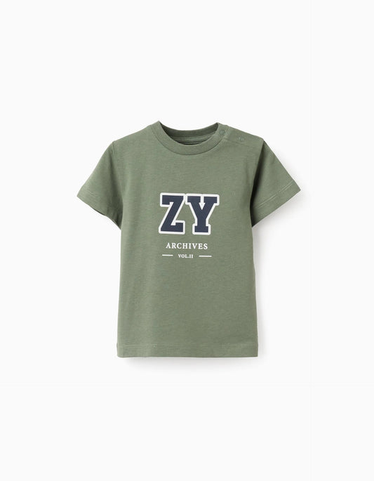 Cotton T-shirt 'ZY' for Baby Boys, Green/Dark Blue/White