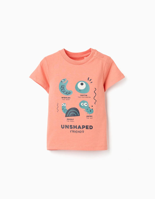 Cotton T-shirt with 'Animals' Print for Baby Boy, Orange