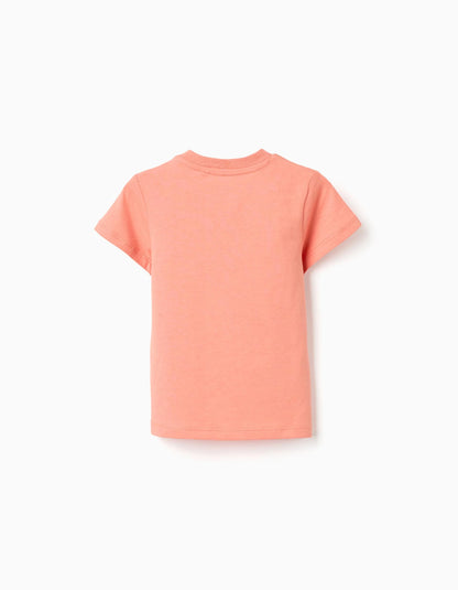 Cotton T-shirt with 'Animals' Print for Baby Boy, Orange