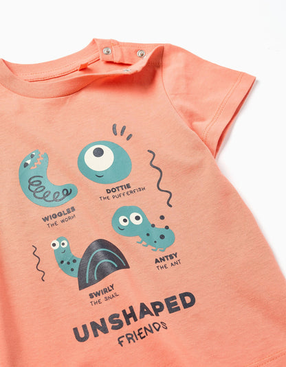 Cotton T-shirt with 'Animals' Print for Baby Boy, Orange