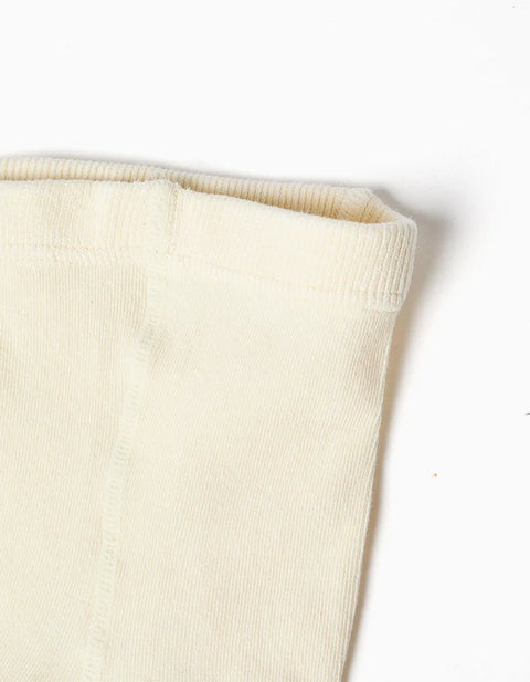 Anti-Pilling Ribbed Knitted Tights for Babies, Light Beige