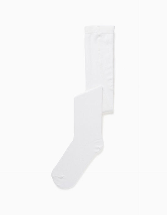 Plain knitted tights with anti-pilling for girls, white