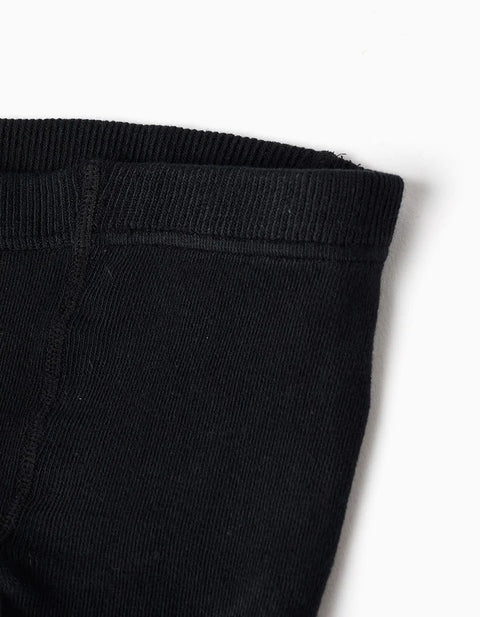 Anti-Pilling Ribbed Knitted Tights for Girls, Black