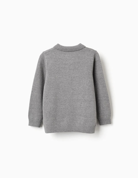 Knitted Jumper with Polo Collar B&S for Boys, Grey