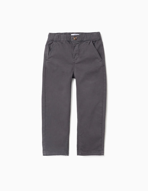Baggy Twill Chino Trousers B&S for Boys, Dark Grey