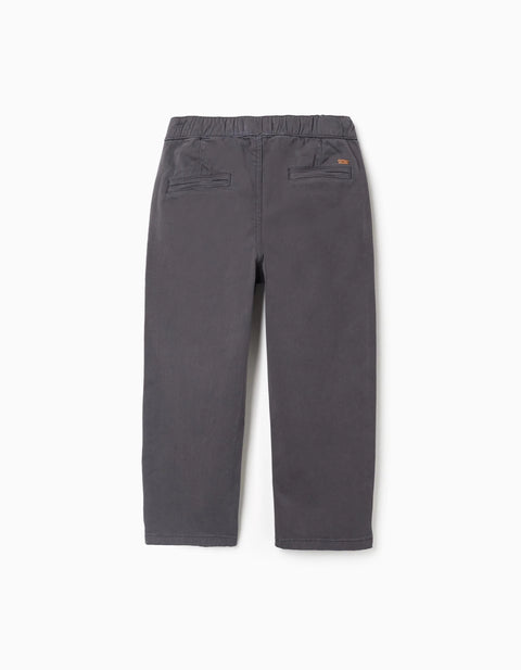 Baggy Twill Chino Trousers B&S for Boys, Dark Grey