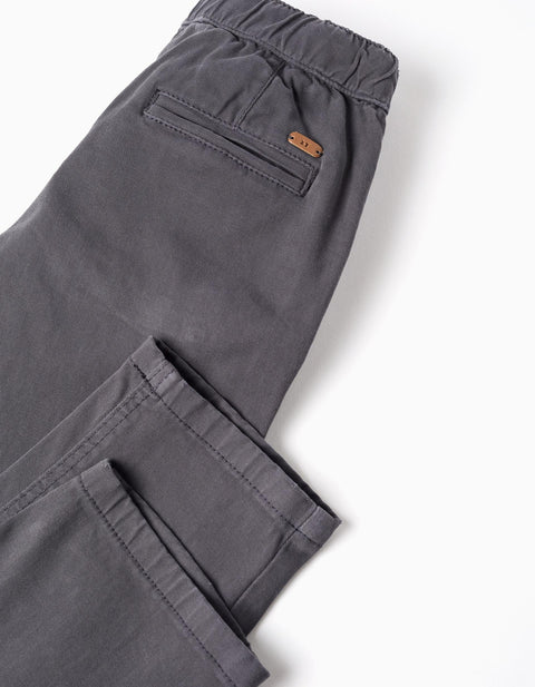 Baggy Twill Chino Trousers B&S for Boys, Dark Grey