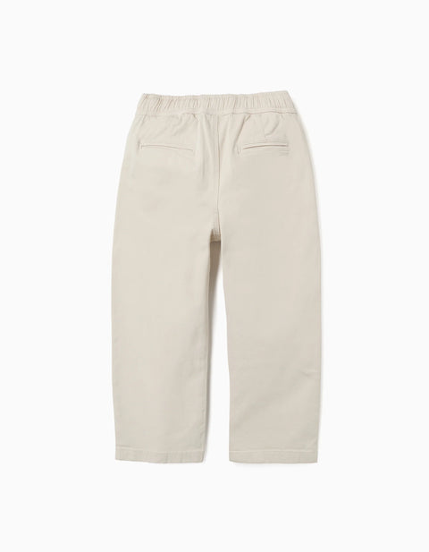 Baggy Twill Chino Trousers B&S for Boys, Light Beige