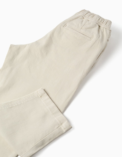 Baggy Twill Chino Trousers B&S for Boys, Light Beige