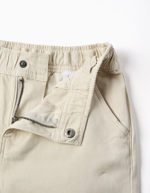 Baggy Twill Chino Trousers B&S for Boys, Light Beige