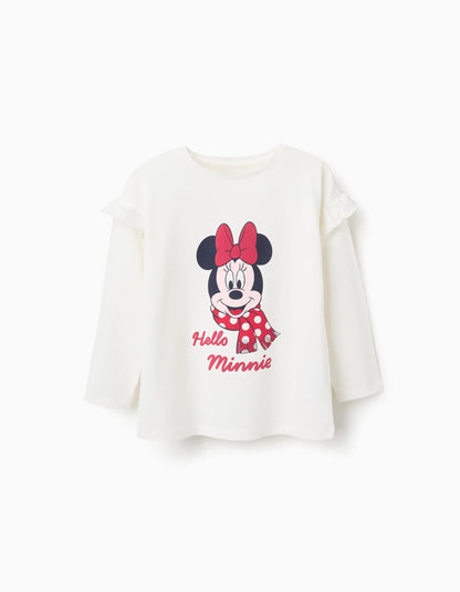 Long Sleeve Cotton T-Shirt with Minnie for Girls, White