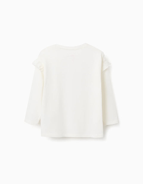 Long Sleeve Cotton T-Shirt with Minnie for Girls, White