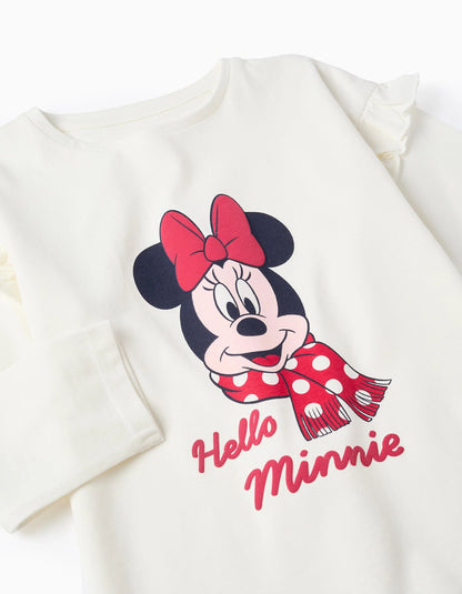Long Sleeve Cotton T-Shirt with Minnie for Girls, White