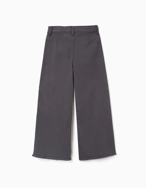 Wide Leg Twill Trousers with Patch Pockets B&S for Girls, Grey