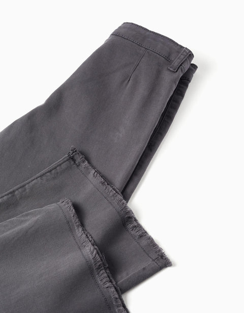 Wide Leg Twill Trousers with Patch Pockets B&S for Girls, Grey