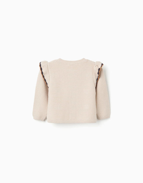 Knitted Jacket with Crochet and Ruffles B&S for Baby Girls, Beige