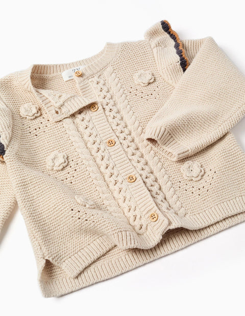 Knitted Jacket with Crochet and Ruffles B&S for Baby Girls, Beige