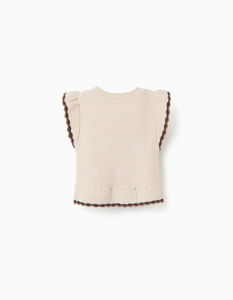 Knitted Vest with Crochet and Ruffles B&S for Girls, Beige
