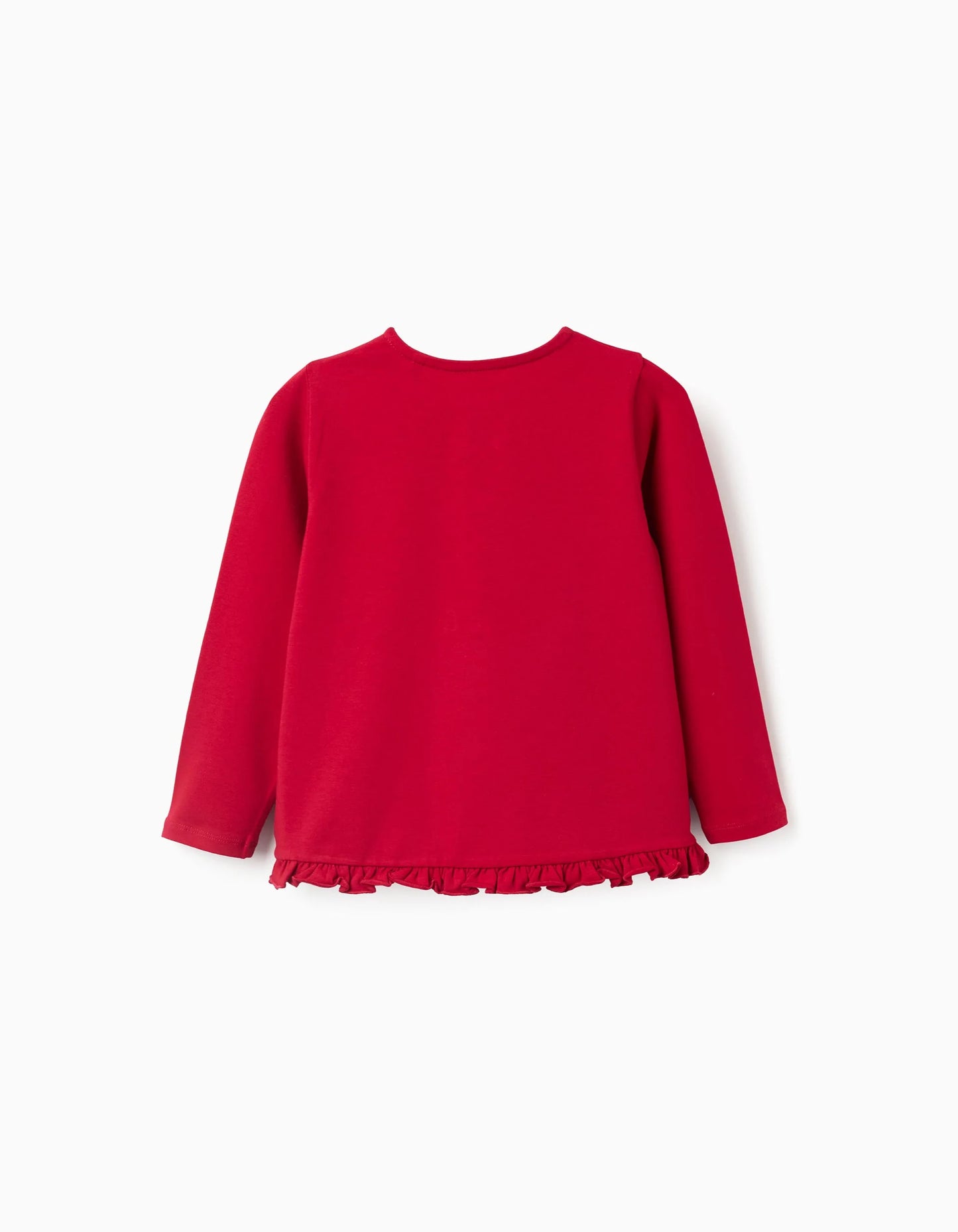 Long Sleeve T-shirt with Snowman Print and Ruffles for Girls, Red