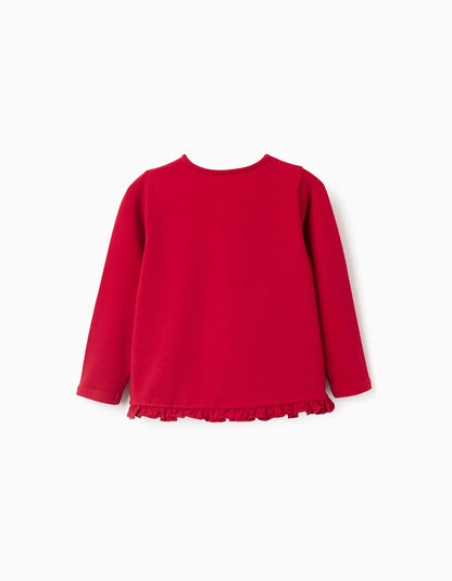 Long Sleeve T-shirt with Snowman Print and Ruffles for Girls, Red