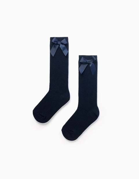 Pack of 2 Knee-High Socks with Bow for Girls, Dark Blue