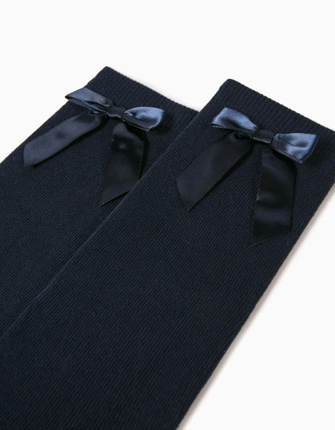 Pack of 2 Knee-High Socks with Bow for Girls, Dark Blue