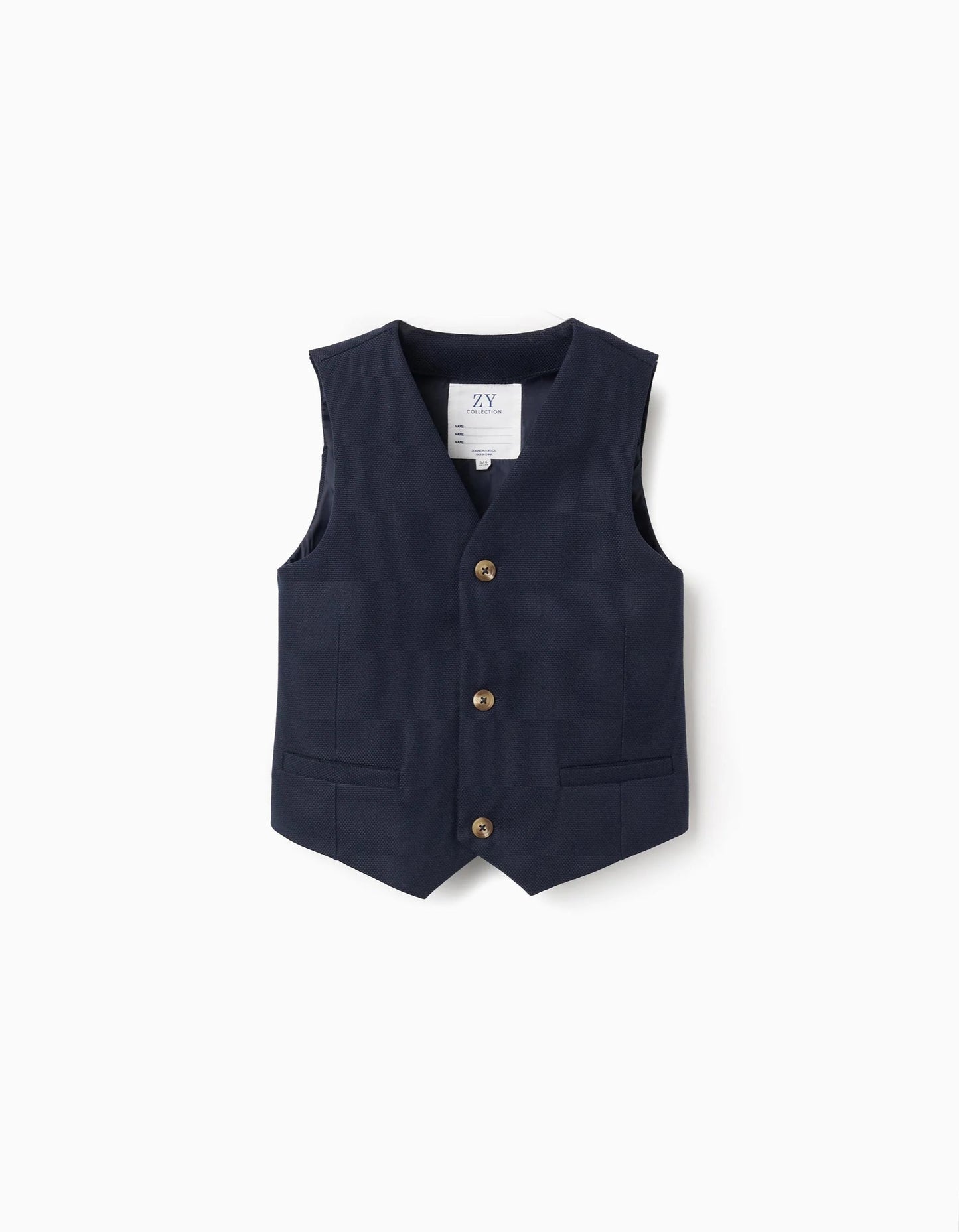 Piqué waistcoat with decorative pockets for boys, dark blue