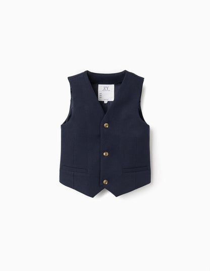 Piqué waistcoat with decorative pockets for boys, dark blue