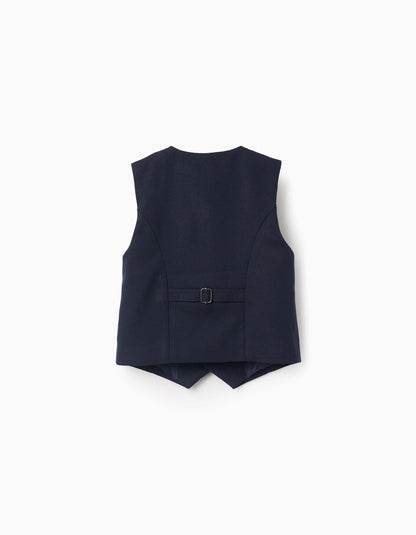 Piqué waistcoat with decorative pockets for boys, dark blue