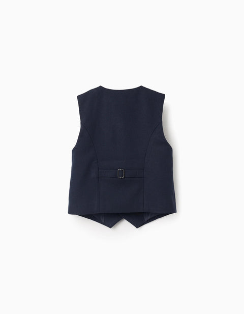 Piqué waistcoat with decorative pockets for boys, dark blue