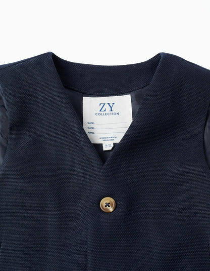 Piqué waistcoat with decorative pockets for boys, dark blue