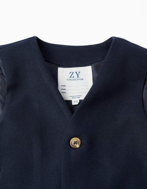 Piqué waistcoat with decorative pockets for boys, dark blue