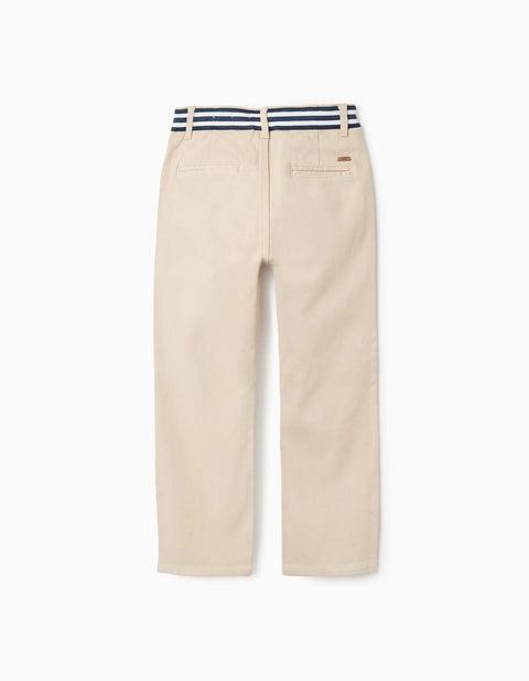 Slim fit twill chino trousers with striped tape for boys, light beige