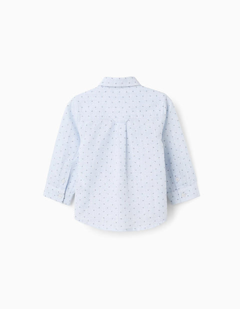 Cotton and Linen Shirt with Circle Pattern for Baby Boys, Light Blue