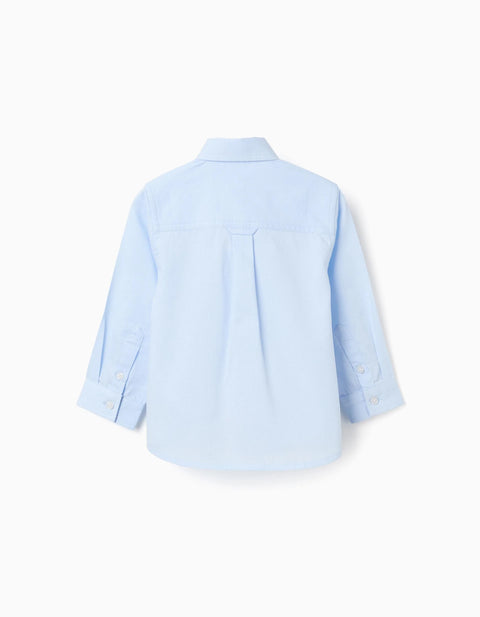 Long sleeve dobby cotton shirt for baby boys, light blue