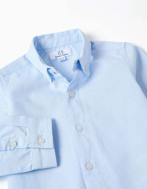 Long sleeve dobby cotton shirt for baby boys, light blue