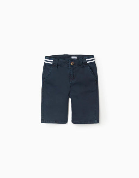 Twill Chino Shorts with Striped Tape for Boys, Dark Blue