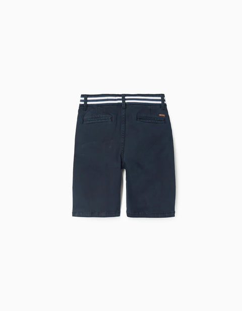 Twill Chino Shorts with Striped Tape for Boys, Dark Blue