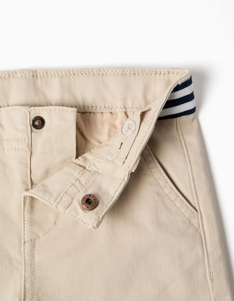 Twill Chino Shorts with Striped Tape for Baby Boys, Light Beige