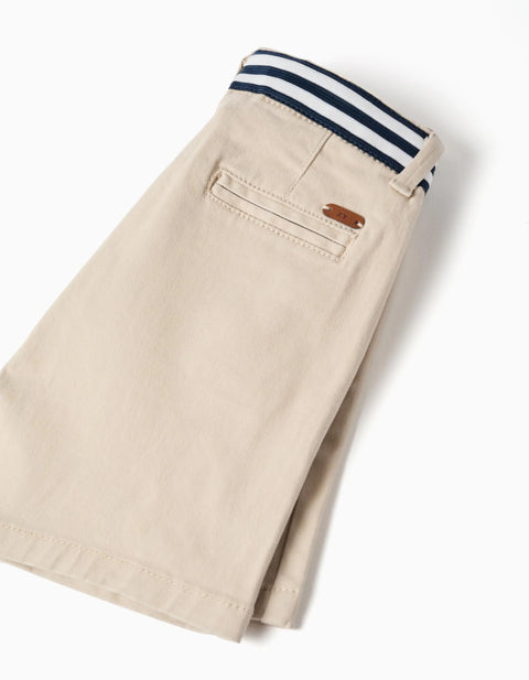 Twill Chino Shorts with Striped Tape for Baby Boys, Light Beige