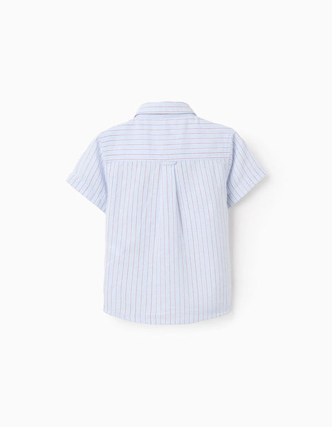 Short sleeve cotton shirt with stripes for baby boys, blue/red