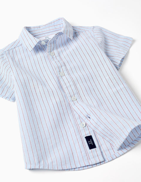 Short sleeve cotton shirt with stripes for baby boys, blue/red