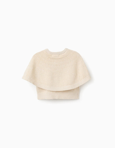 Knitted cardigan with cape sleeves and lurex for baby girls, beige