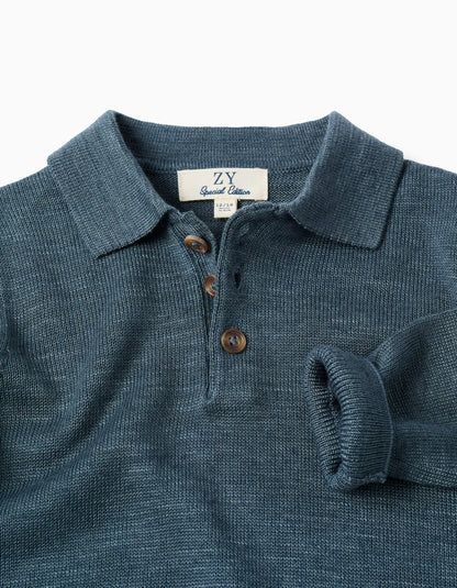 Knitted jumper with polo collar for baby boys, dark blue
