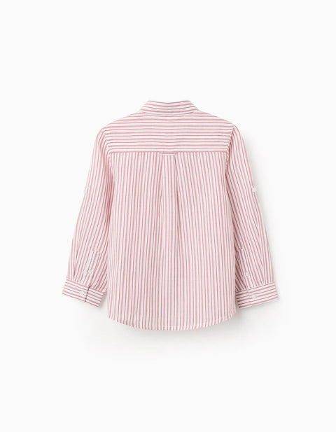 Long sleeve cotton shirt with stripes for boys, white/red