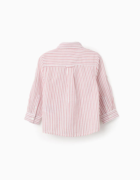 Long sleeve cotton shirt with stripes for baby boys, white/red