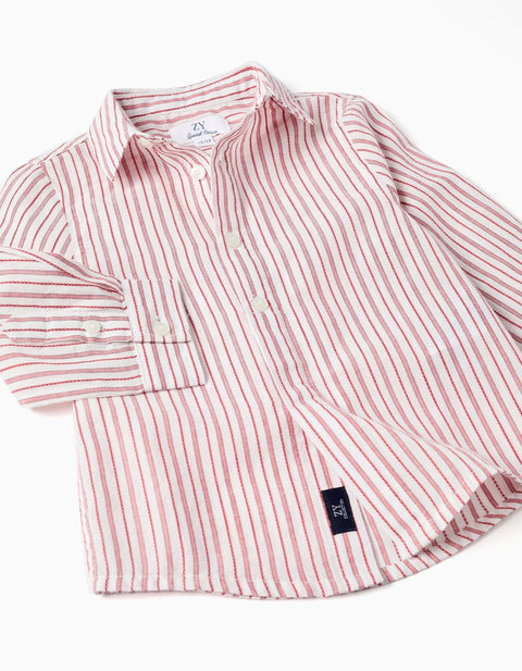 Long sleeve cotton shirt with stripes for baby boys, white/red