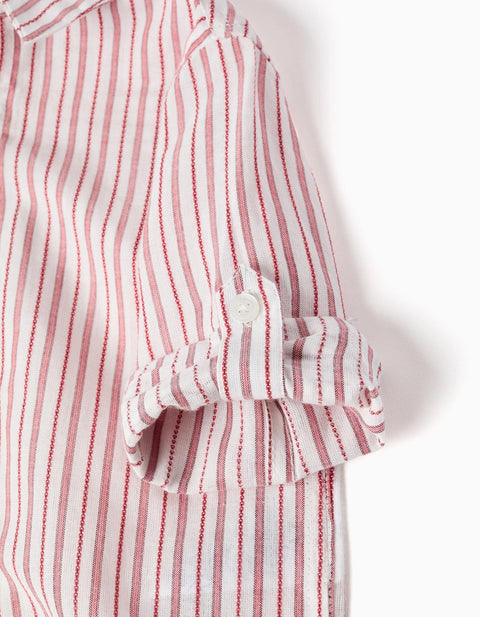 Long sleeve cotton shirt with stripes for baby boys, white/red